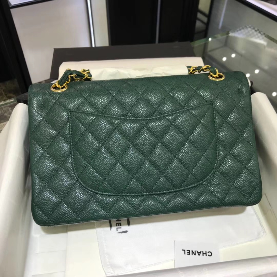 CF 小香 最经典系列 专柜最新颜色 孔雀绿配上金色五金 中号25cm 现货