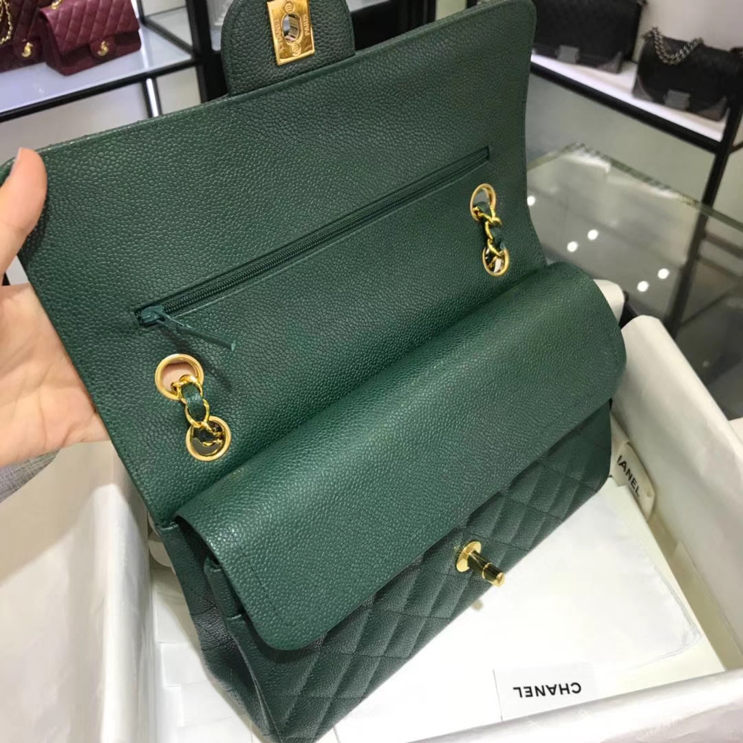 CF 小香 最经典系列 专柜最新颜色 孔雀绿配上金色五金 中号25cm 现货