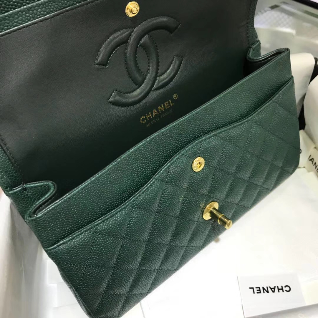 CF 小香 最经典系列 专柜最新颜色 孔雀绿配上金色五金 中号25cm 现货