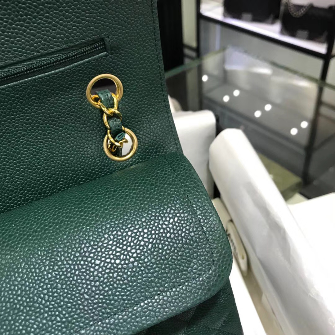 CF 小香 最经典系列 专柜最新颜色 孔雀绿配上金色五金 中号25cm 现货