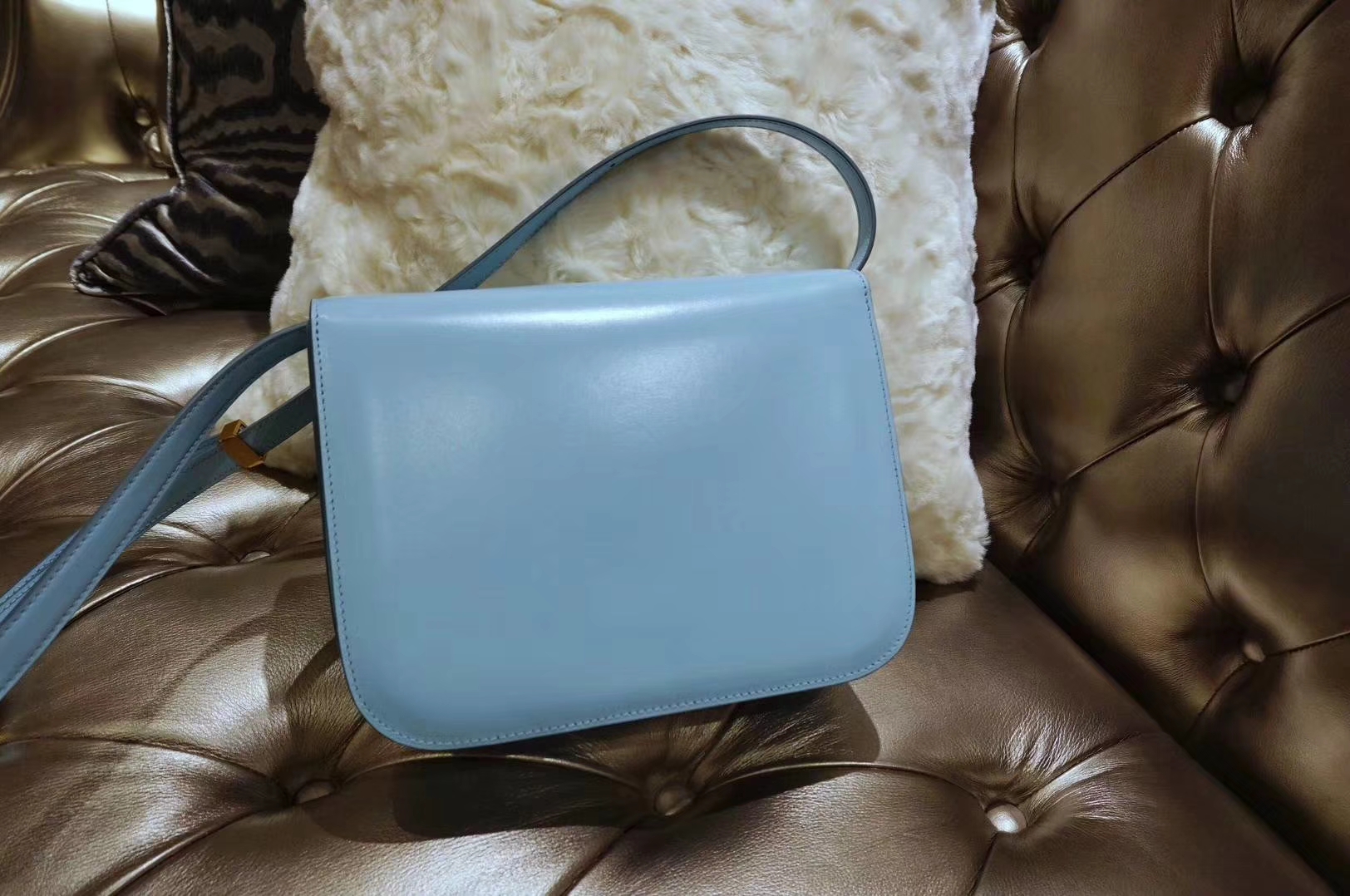 Celine 思琳 box 豆腐包 云雾蓝 中号24cm 原厂进口头层牛皮 广州白云皮具城