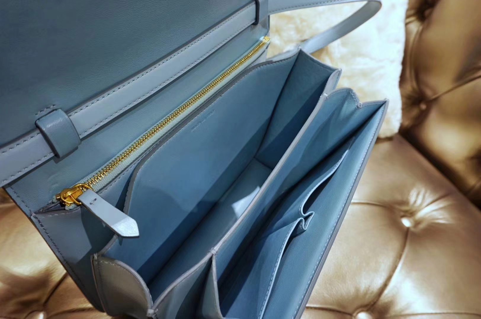 Celine 思琳 box 豆腐包 云雾蓝 中号24cm 原厂进口头层牛皮 广州白云皮具城