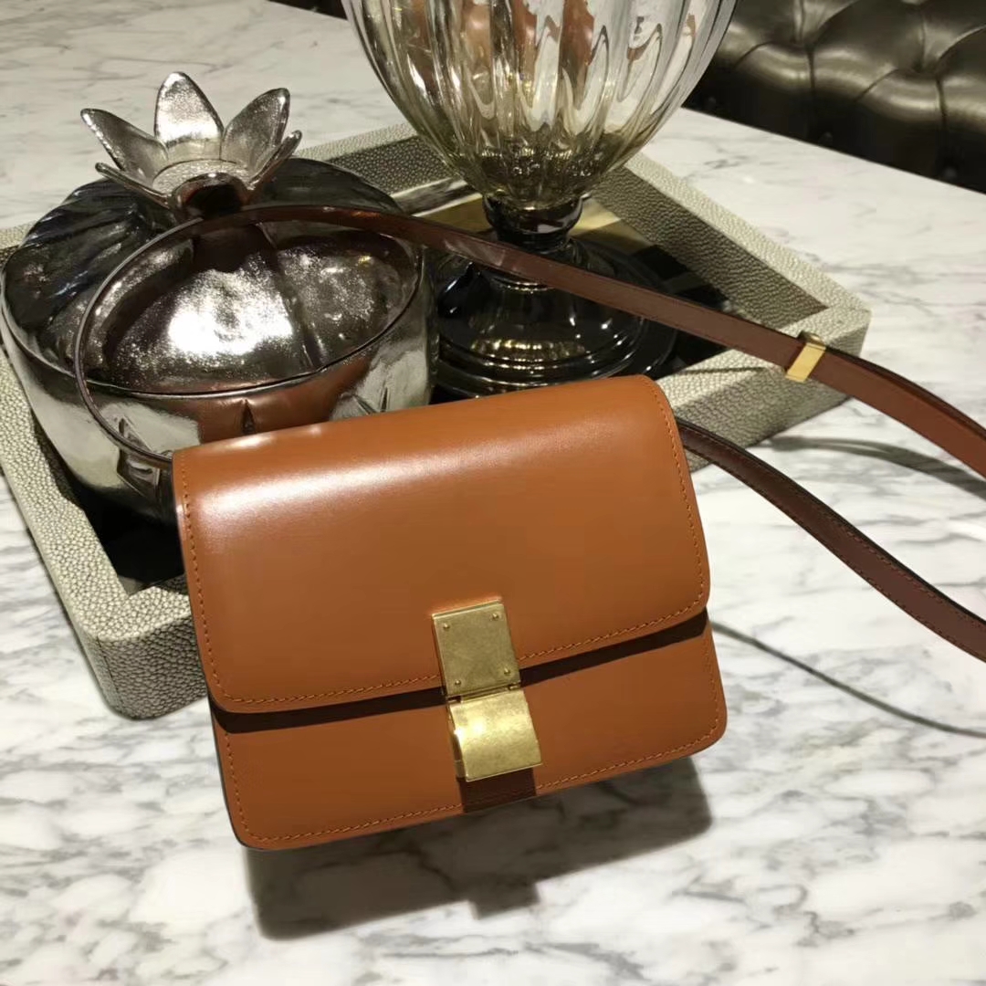 Celine 思琳 box 豆腐包 焦糖色 中号24cm 原厂进口头层牛皮 广州女包批发 