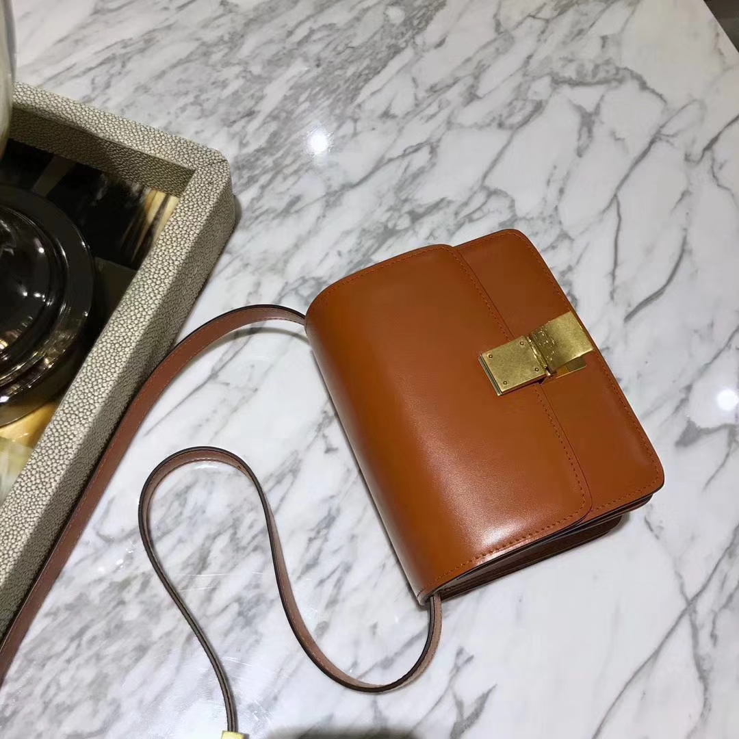 Celine 思琳 box 豆腐包 焦糖色 中号24cm 原厂进口头层牛皮 广州女包批发 