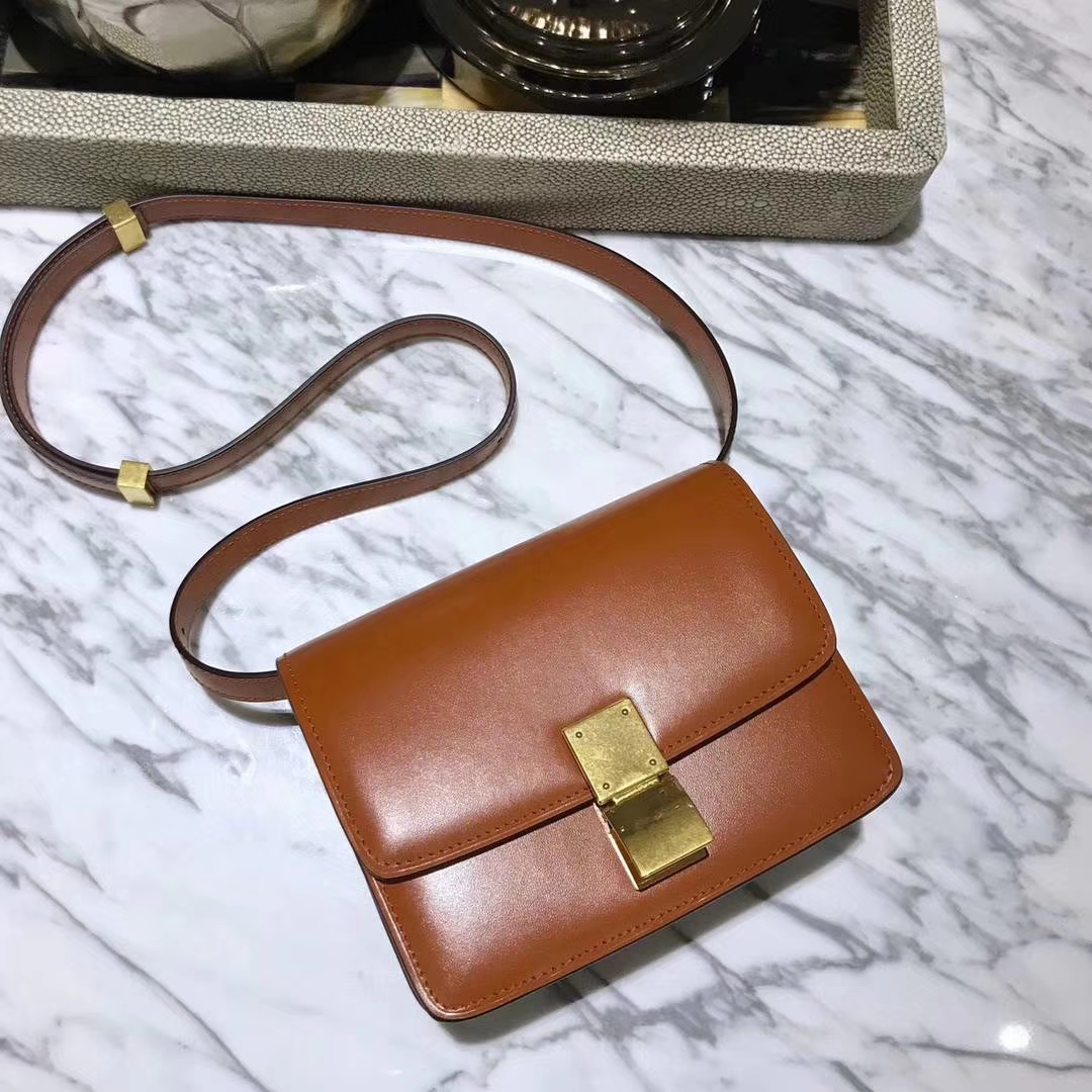 Celine 思琳 box 豆腐包 焦糖色 中号24cm 原厂进口头层牛皮 广州女包批发 