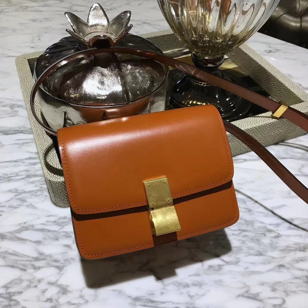 Celine 思琳 box 豆腐包 焦糖色 中号24cm 原厂进口头层牛皮 广州女包批发 