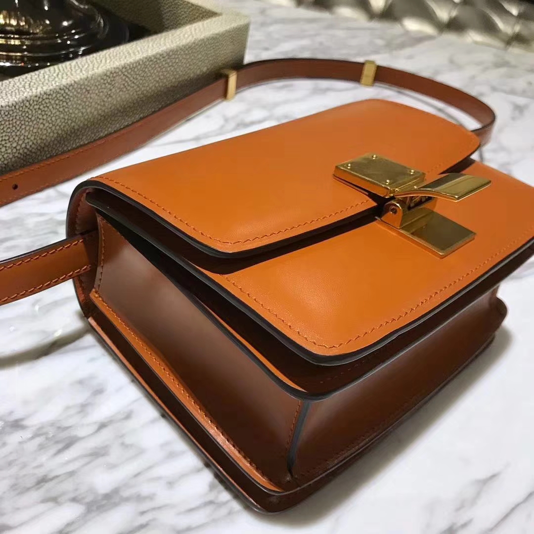 Celine 思琳 box 豆腐包 焦糖色 中号24cm 原厂进口头层牛皮 广州女包批发 