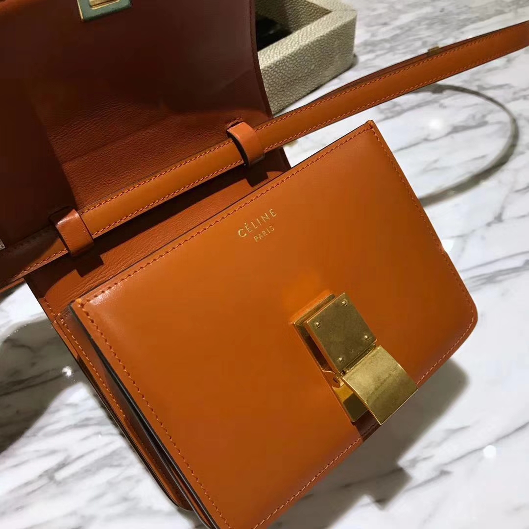 Celine 思琳 box 豆腐包 焦糖色 中号24cm 原厂进口头层牛皮 广州女包批发 