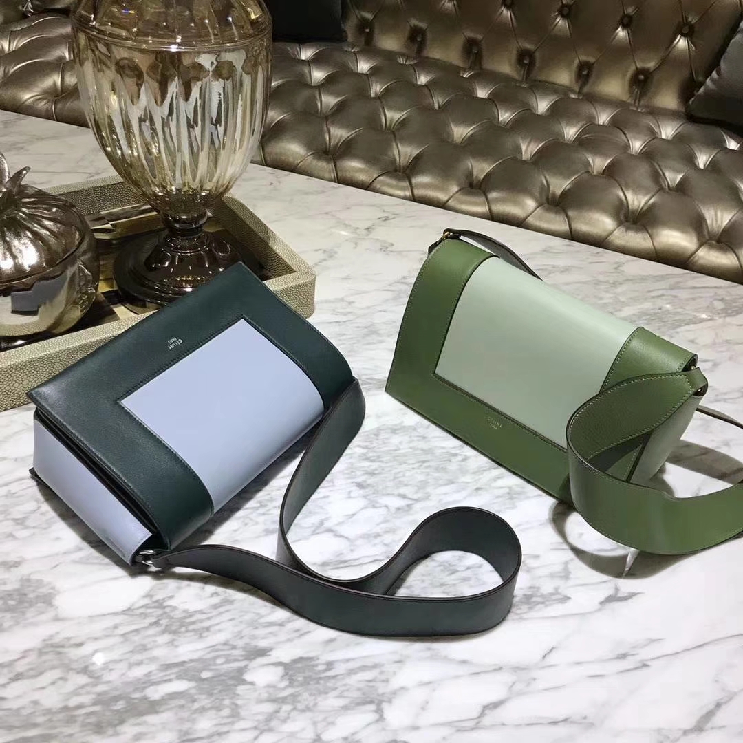 Celine 思琳 Frame 橄榄绿拼浅绿色 墨绿色拼浅蓝色 容量大 搭配皮肩带 一件代发  代购品质