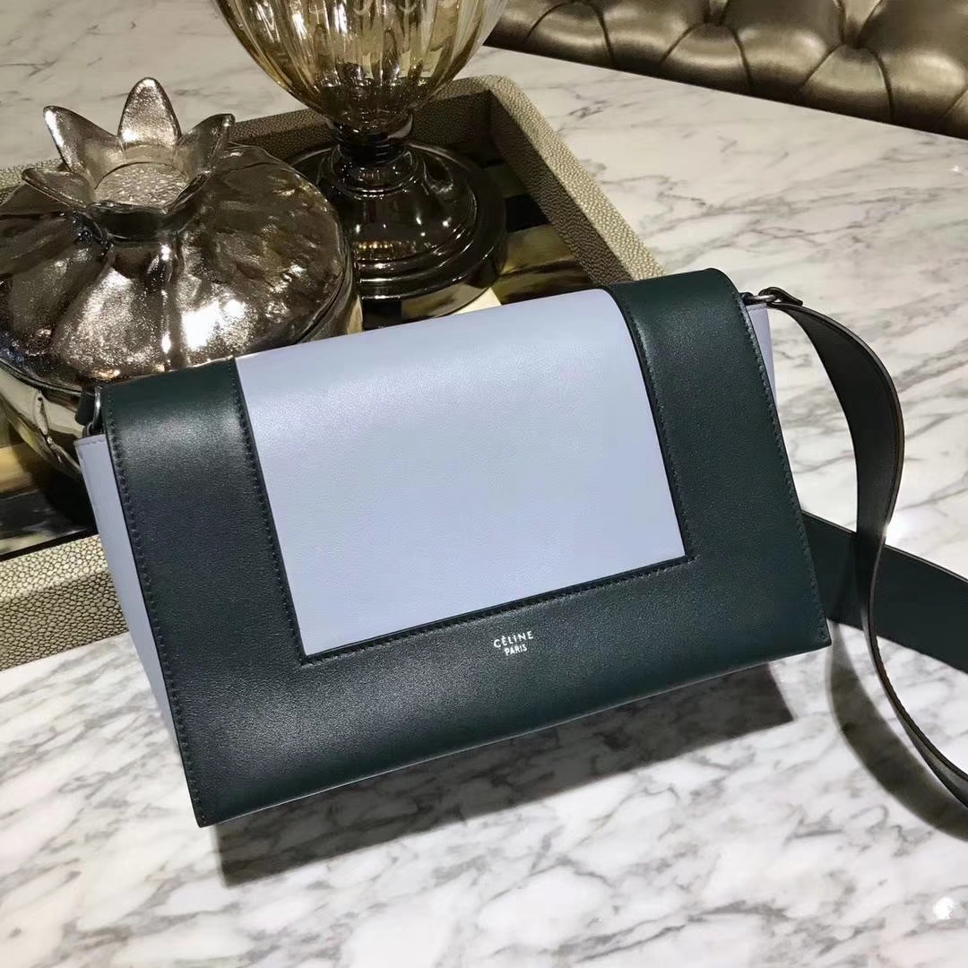 Celine 思琳 Frame 墨绿色拼浅蓝色 容量大 搭配皮肩带 一件代发 代购品质