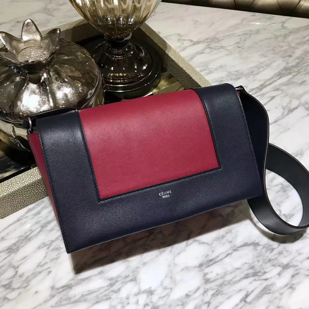 Celine 思琳 Frame 深蓝色拼酒红色 容量大 搭配皮肩带 一件代发 代购品质