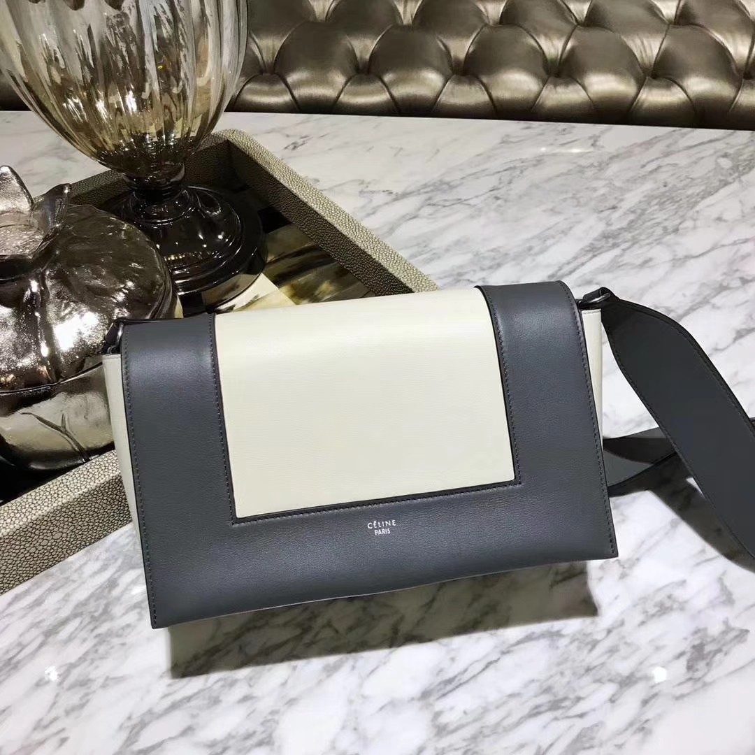 Celine 思琳 Frame 铁灰色拼白色 容量大 搭配皮肩带 一件代发  代购品质