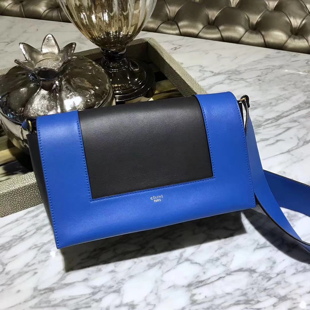 Celine 思琳 Frame 电光蓝拼黑色 容量大 搭配皮肩带 一件代发  代购品质