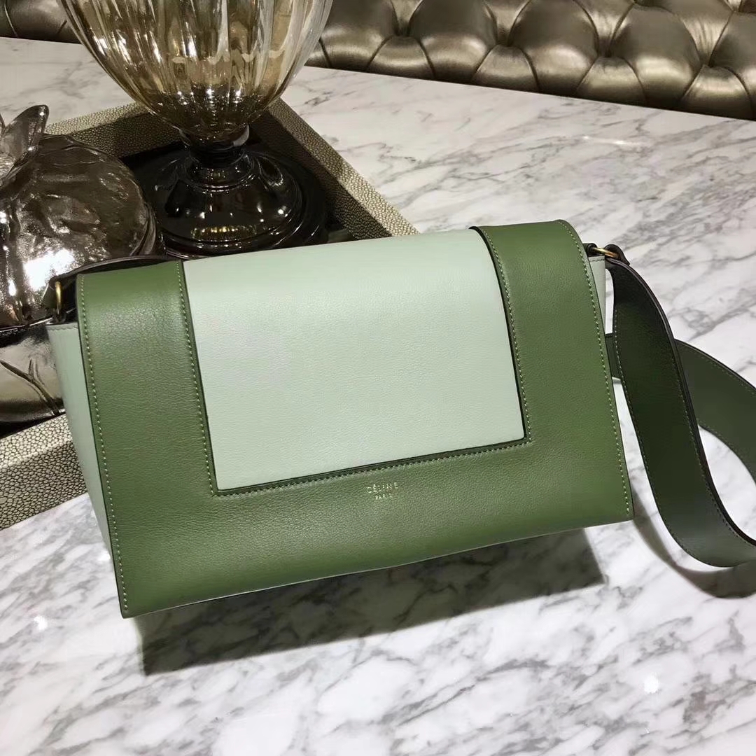 Celine 思琳 Frame 橄榄绿拼浅绿色 容量大 搭配皮肩带 一件代发  代购品质