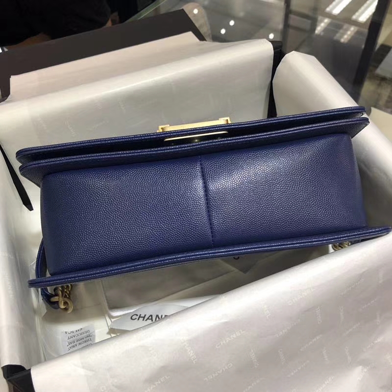 Chanel 香奈儿 Leboy Bag 大V 小鱼子酱 海军蓝 25cm 磨砂五金