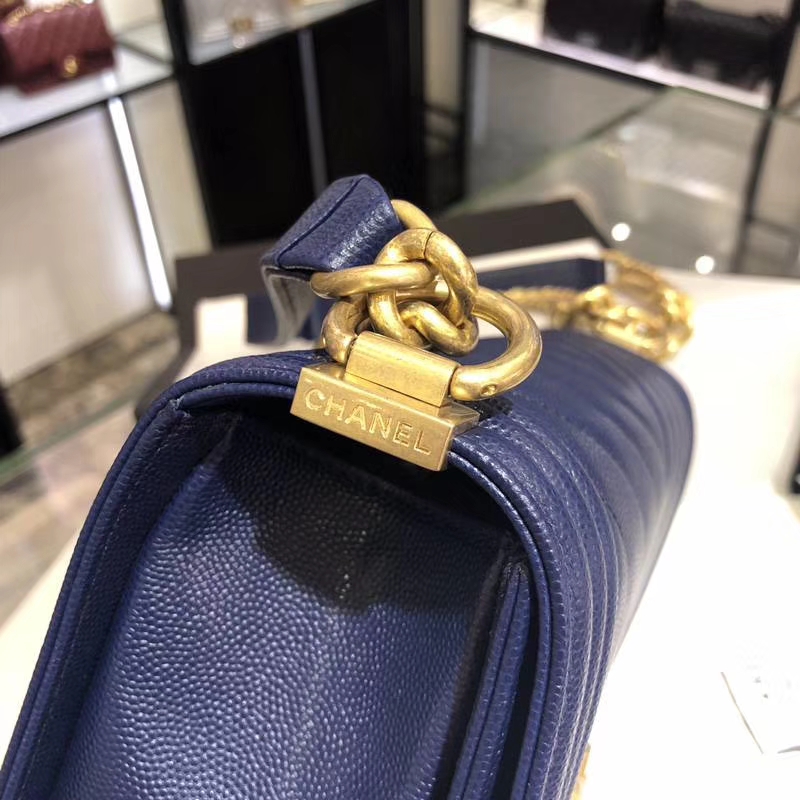 Chanel 香奈儿 Leboy Bag 大V 小鱼子酱 海军蓝 25cm 磨砂五金