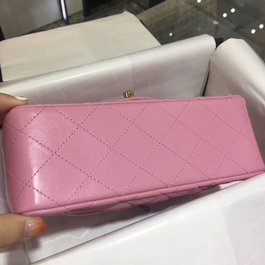 Chanel 香奈儿 CF 经典系列 小羊皮 樱花粉 20cm 金扣