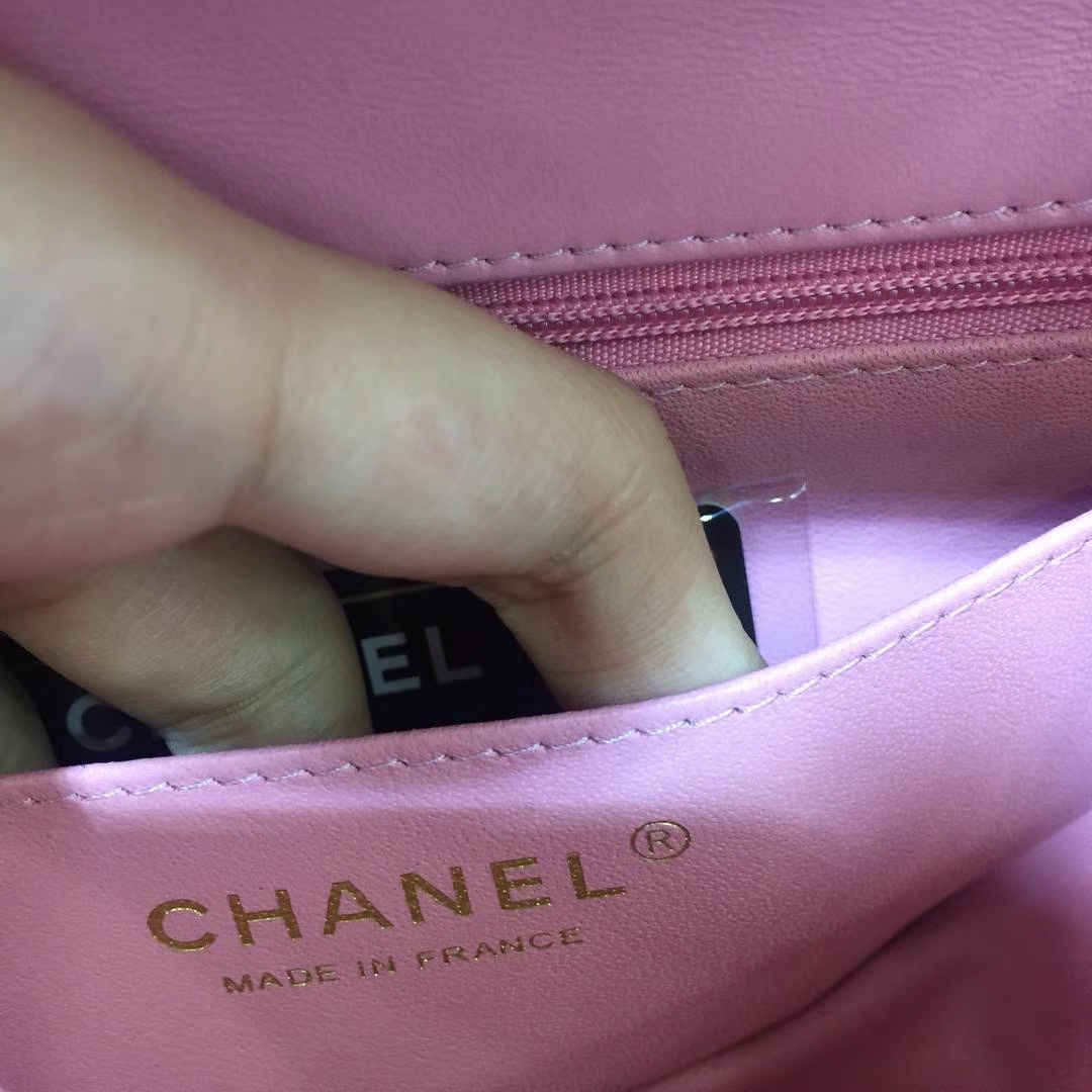 Chanel 香奈儿 CF 经典系列 小羊皮 樱花粉 20cm 金扣