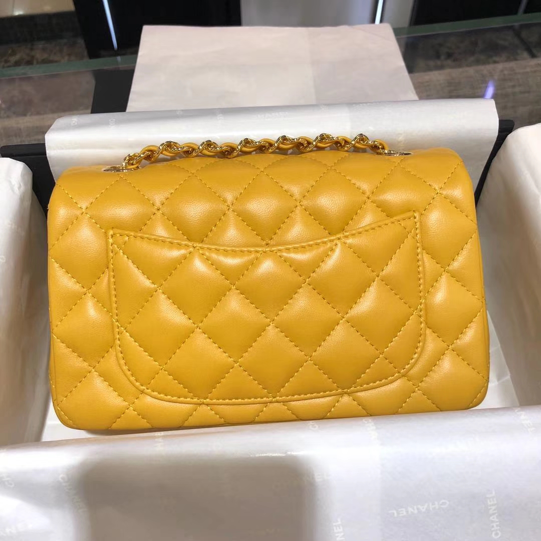 Chanel 香奈儿 Cf 经典系列 小羊皮 芒果黄 20cm 金扣