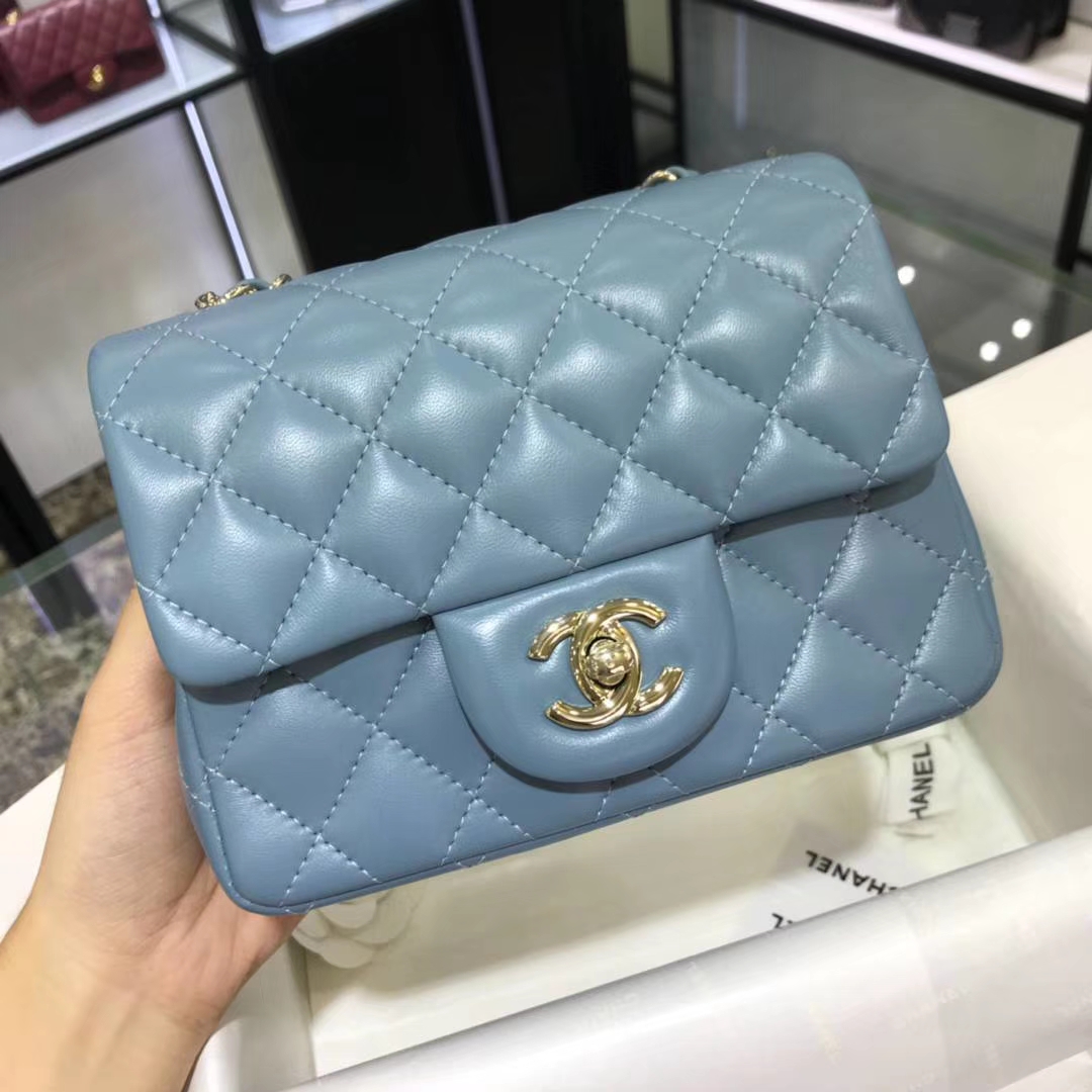 Chanel 香奈儿  方胖子 17cm 原厂皮小羊皮 梦幻蓝