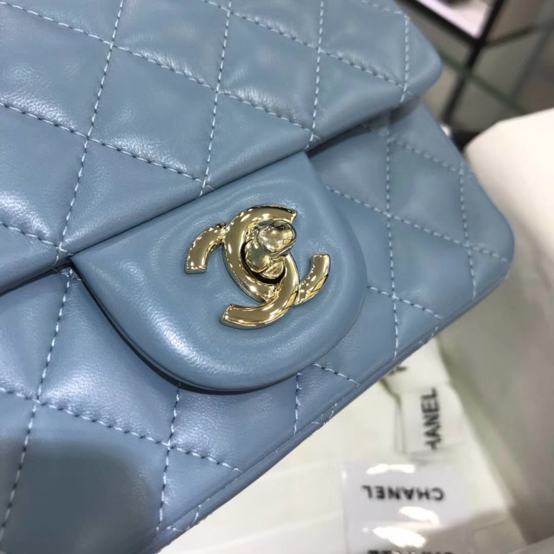 Chanel 香奈儿  方胖子 17cm 原厂皮小羊皮 梦幻蓝