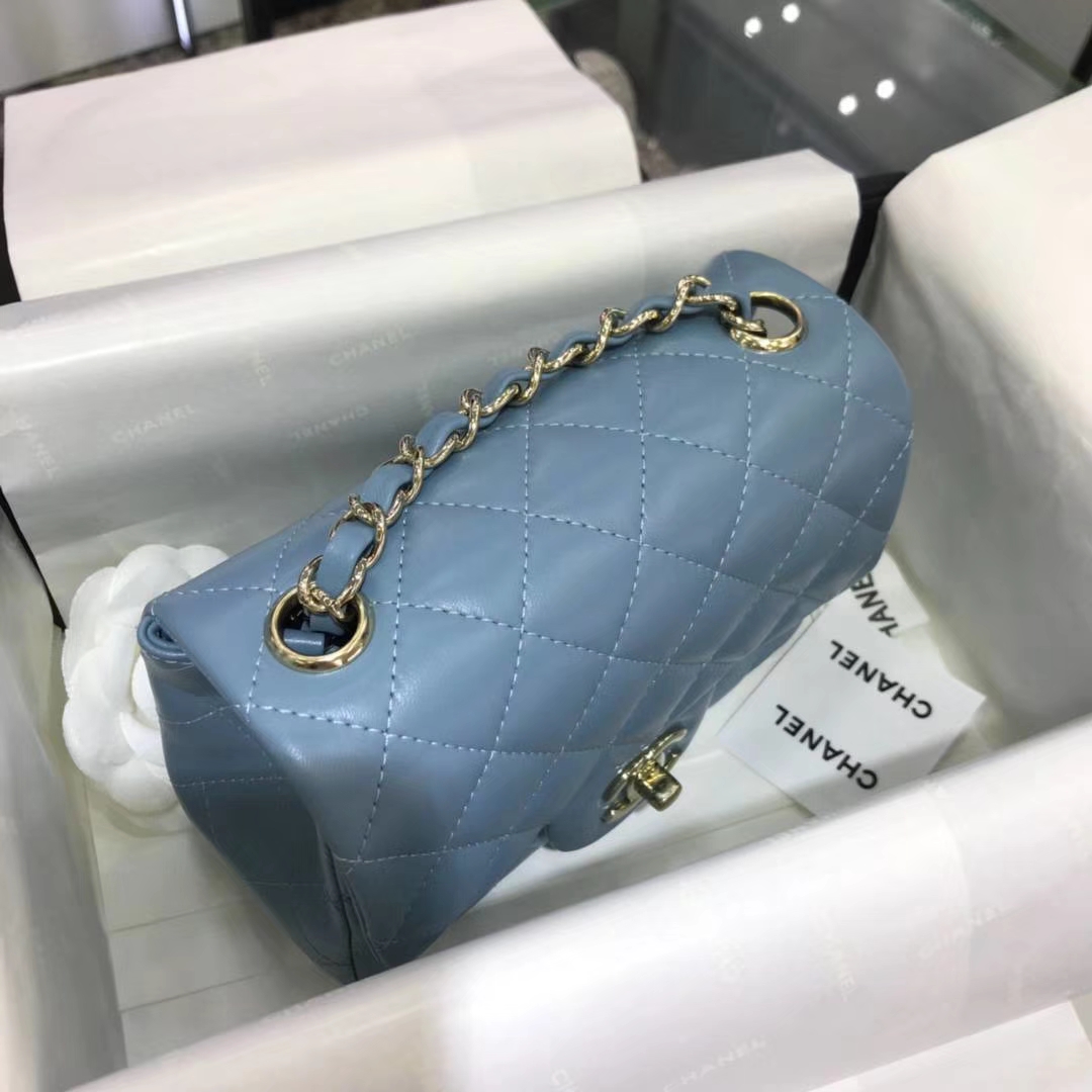 Chanel 香奈儿  方胖子 17cm 原厂皮小羊皮 梦幻蓝
