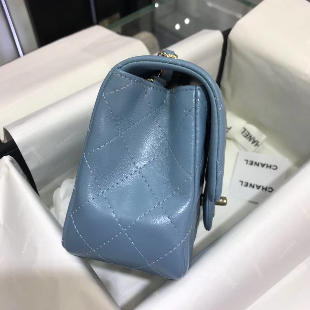 Chanel 香奈儿  方胖子 17cm 原厂皮小羊皮 梦幻蓝
