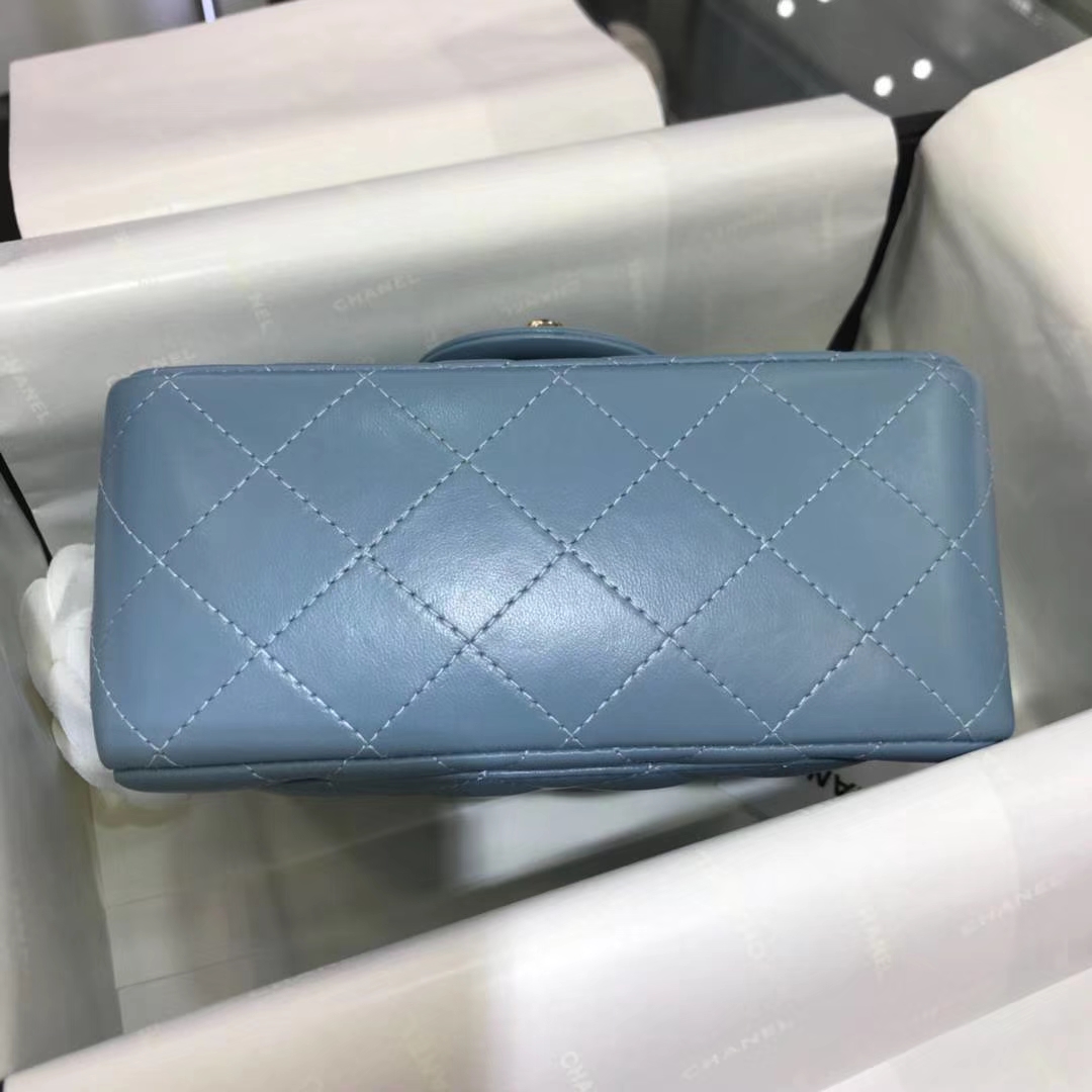 Chanel 香奈儿  方胖子 17cm 原厂皮小羊皮 梦幻蓝