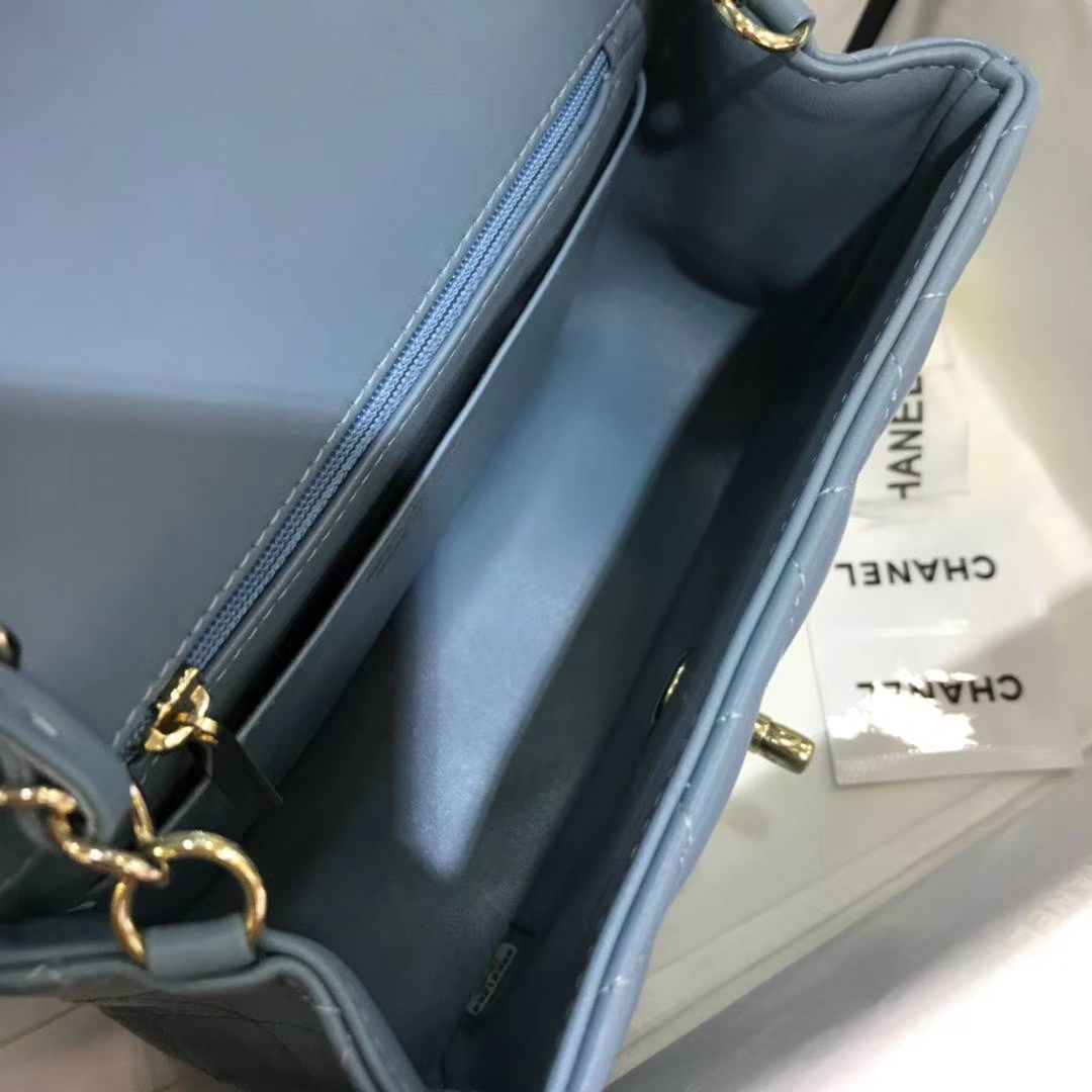 Chanel 香奈儿  方胖子 17cm 原厂皮小羊皮 梦幻蓝