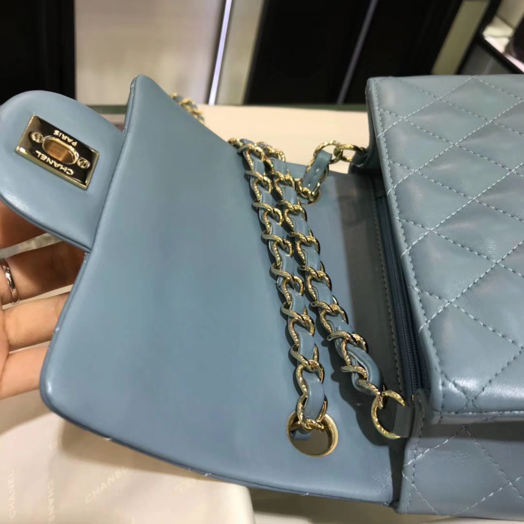 Chanel 香奈儿  方胖子 17cm 原厂皮小羊皮 梦幻蓝