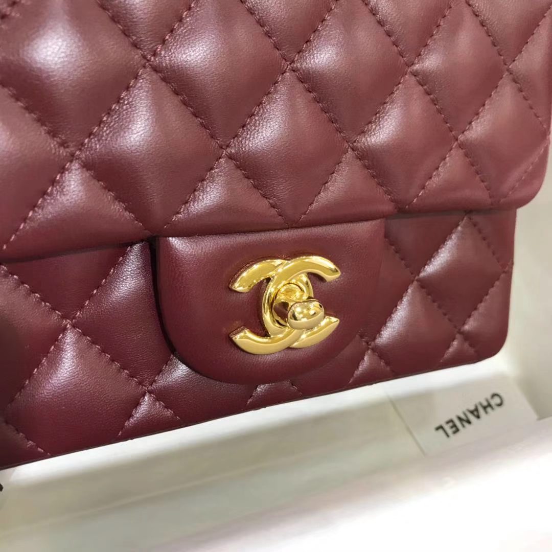 Chanel 香奈儿 方胖子 17cm 原厂皮小羊皮 酒红