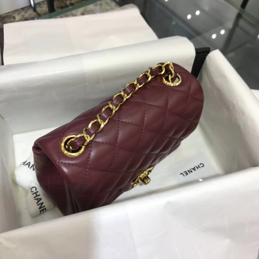 Chanel 香奈儿 方胖子 17cm 原厂皮小羊皮 酒红