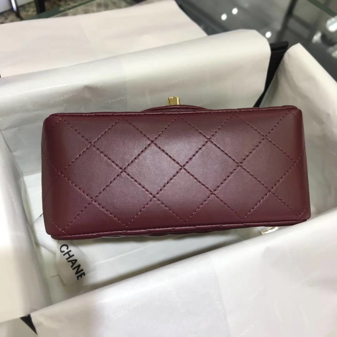 Chanel 香奈儿 方胖子 17cm 原厂皮小羊皮 酒红