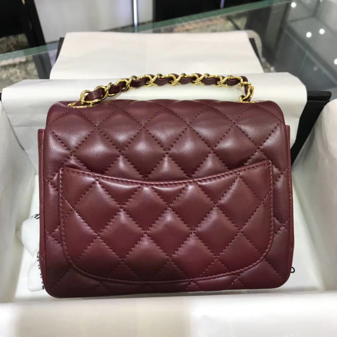 Chanel 香奈儿 方胖子 17cm 原厂皮小羊皮 酒红