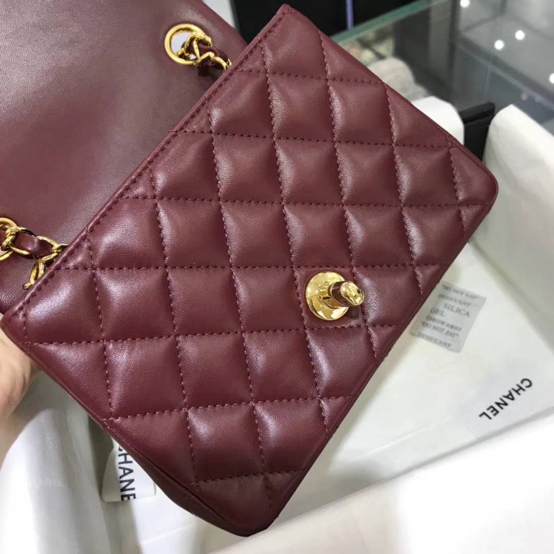 Chanel 香奈儿 方胖子 17cm 原厂皮小羊皮 酒红