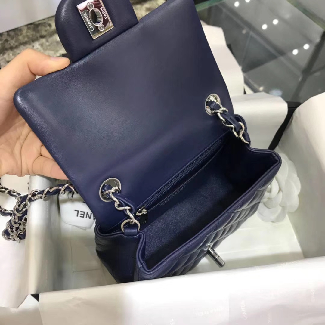 Chanel 香奈儿 方胖子 17cm 原厂皮小羊皮 宝石蓝