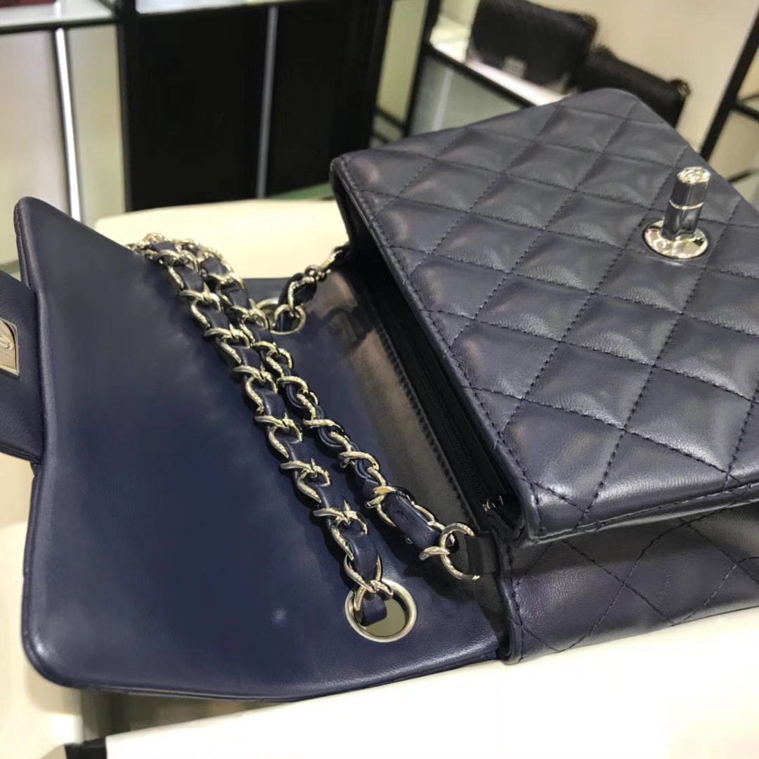 Chanel 香奈儿 方胖子 17cm 原厂皮小羊皮 宝石蓝