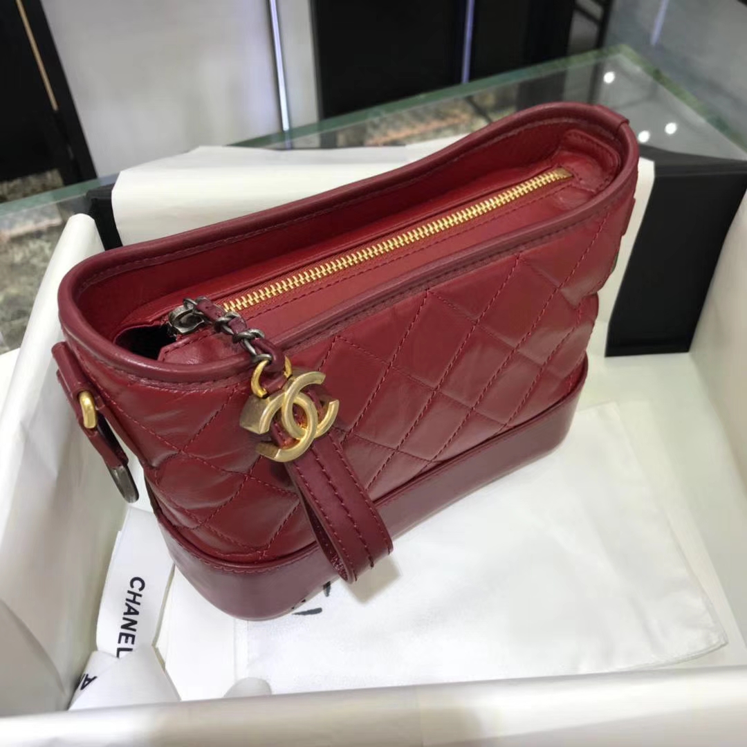 Chanel 香奈儿 Gabrielle 20cm 原厂树膏皮 酒红色