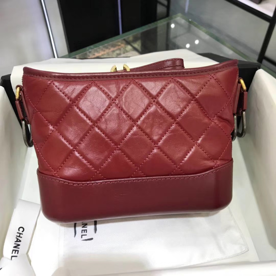 Chanel 香奈儿 Gabrielle 20cm 原厂树膏皮 酒红色