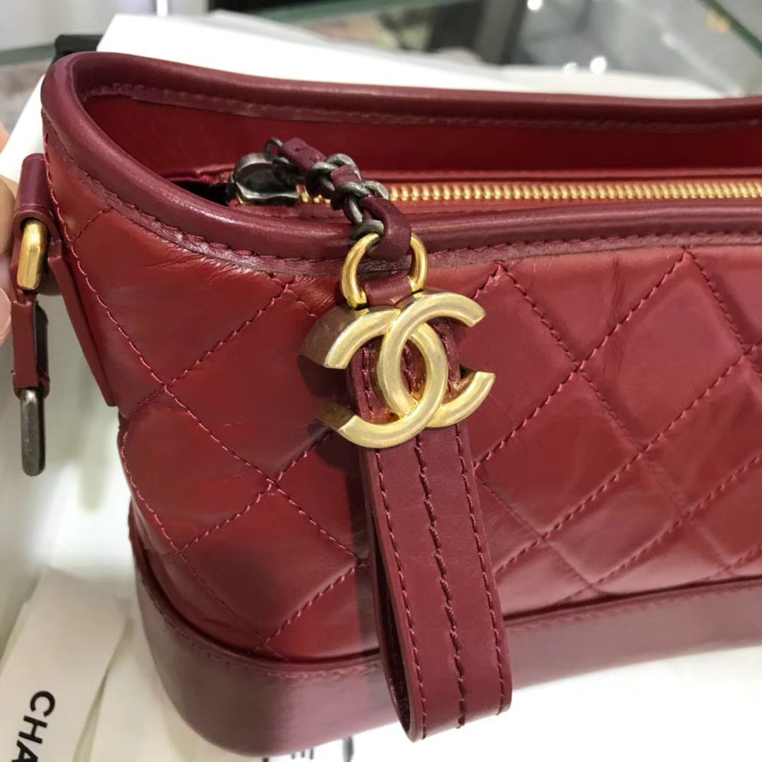 Chanel 香奈儿 Gabrielle 20cm 原厂树膏皮 酒红色