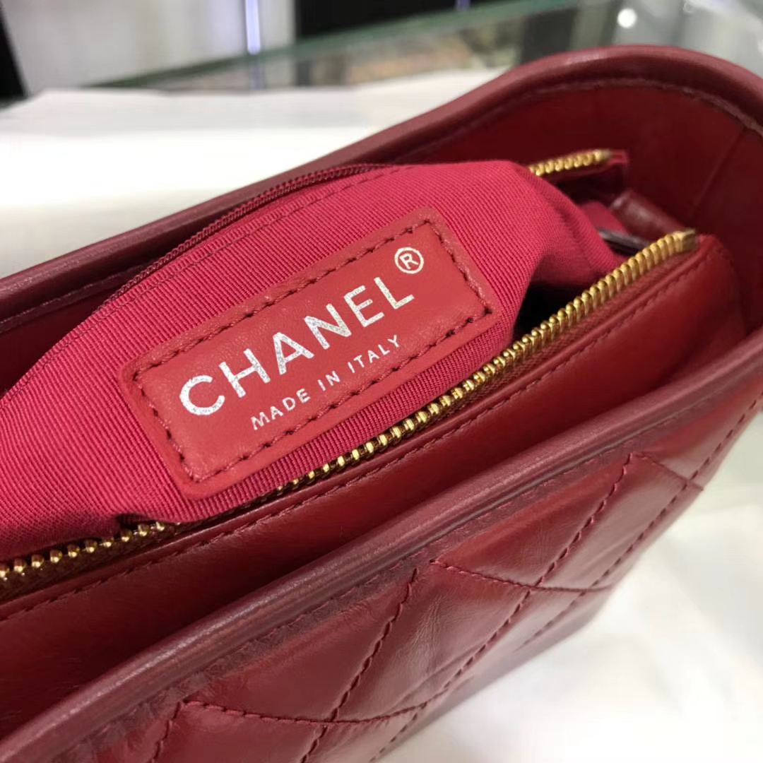 Chanel 香奈儿 Gabrielle 20cm 原厂树膏皮 酒红色
