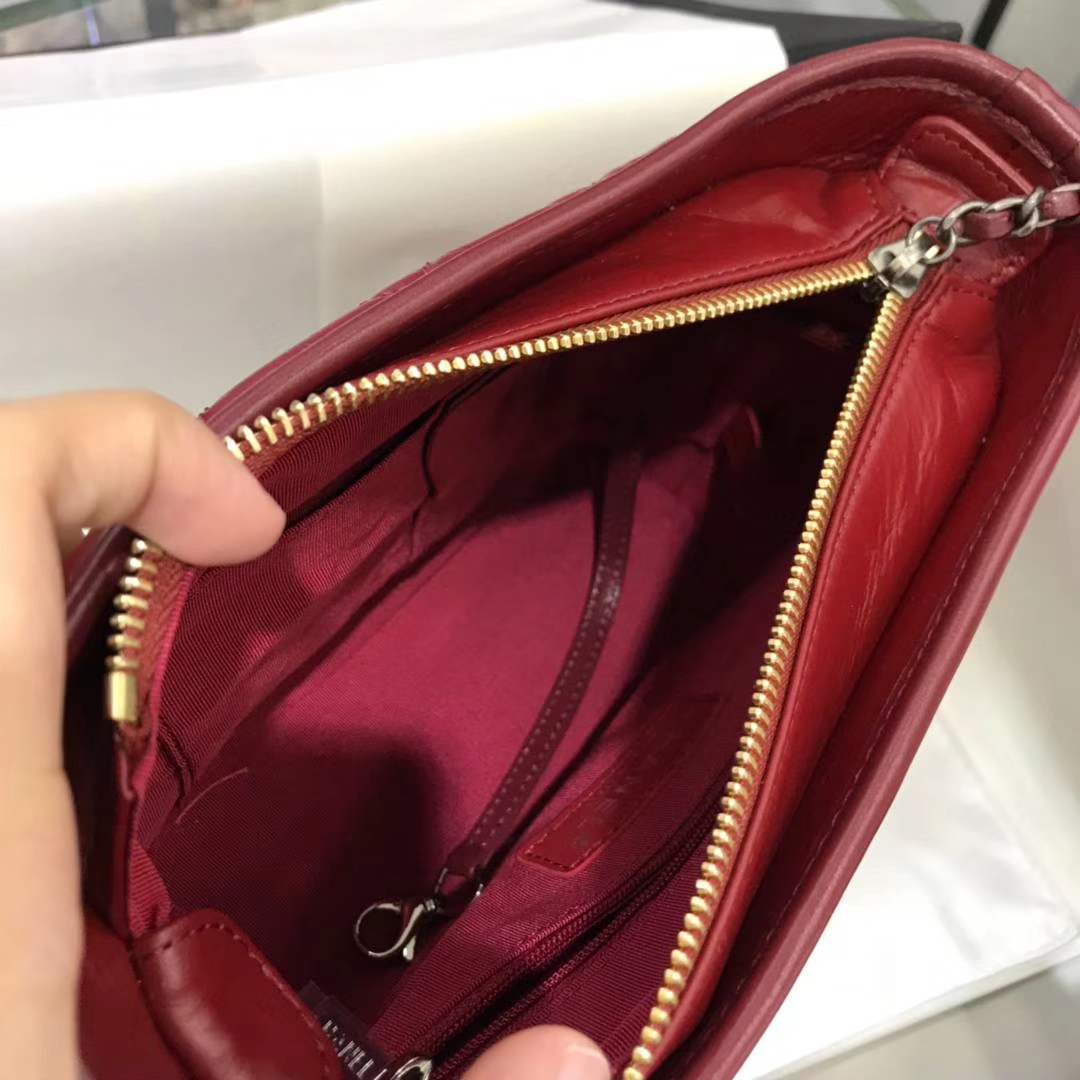Chanel 香奈儿 Gabrielle 20cm 原厂树膏皮 酒红色