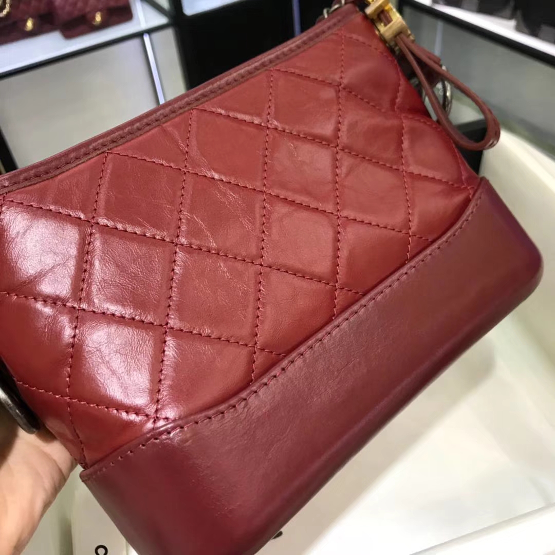 Chanel 香奈儿 Gabrielle 20cm 原厂树膏皮 酒红色