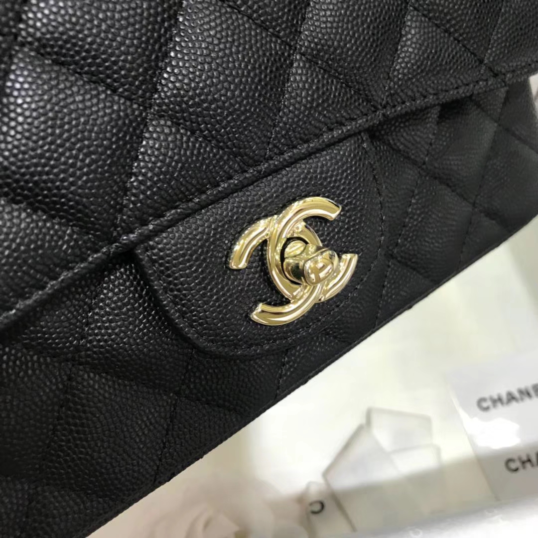 Chanel 香奈儿 CF经典系列 20cm 原厂皮 小鱼子酱 黑色 香槟金