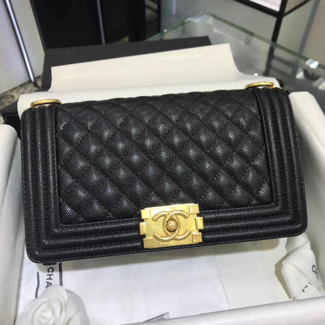 Chanel 香奈儿 Leboy  25cm 原厂皮鱼子酱 黑色 亚金