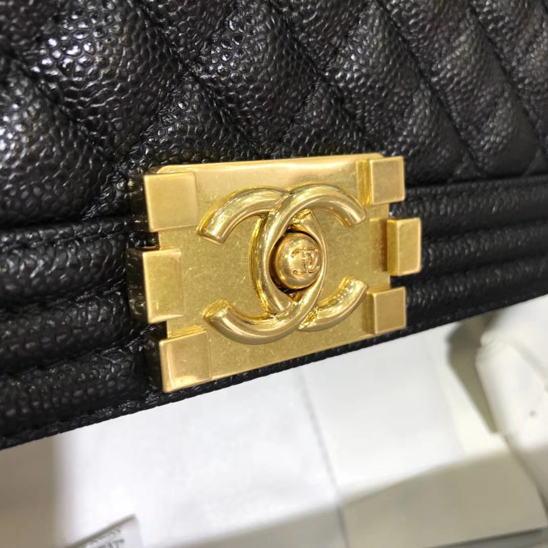 Chanel 香奈儿 Leboy  25cm 原厂皮鱼子酱 黑色 亚金