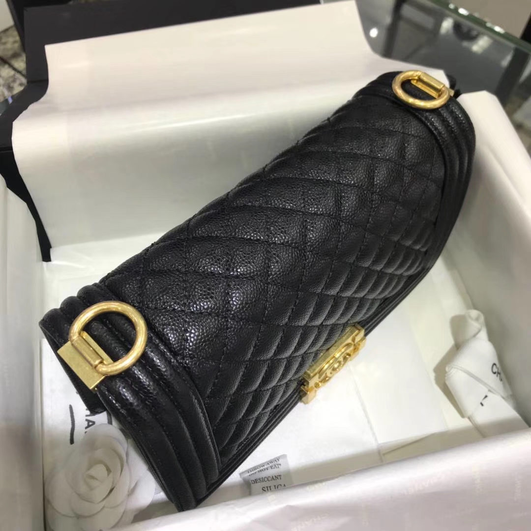Chanel 香奈儿 Leboy  25cm 原厂皮鱼子酱 黑色 亚金