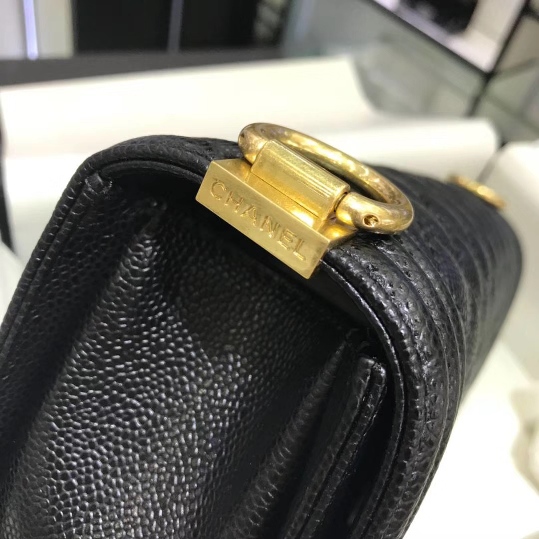 Chanel 香奈儿 Leboy  25cm 原厂皮鱼子酱 黑色 亚金