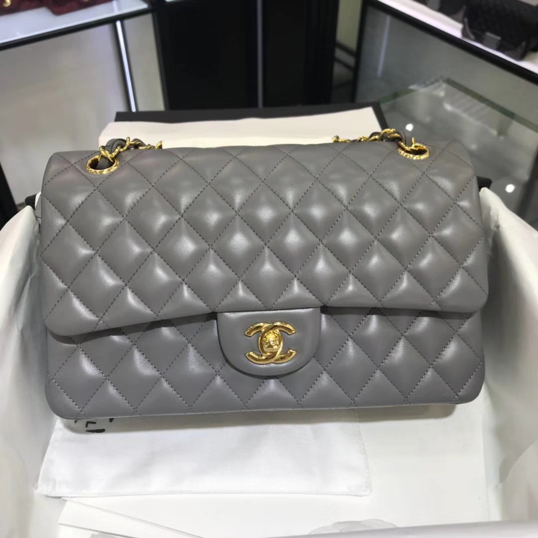 Chanel 香奈儿 CF经典系列 25cm 原厂皮小羊皮 锡器灰 金色五金