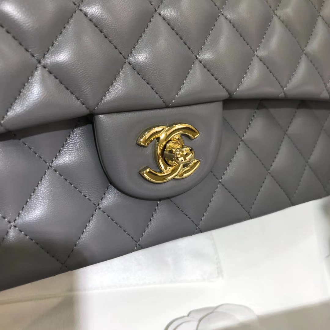 Chanel 香奈儿 CF经典系列 25cm 原厂皮小羊皮 锡器灰 金色五金
